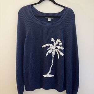 Tommy Bahama Navy Blue Women’s Breezy Palm Tree Crew Neck Sweater Size M